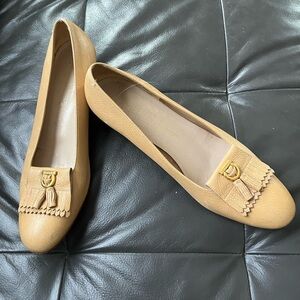 Salvatore Ferragamo Beige Loafers with Gold Buckle